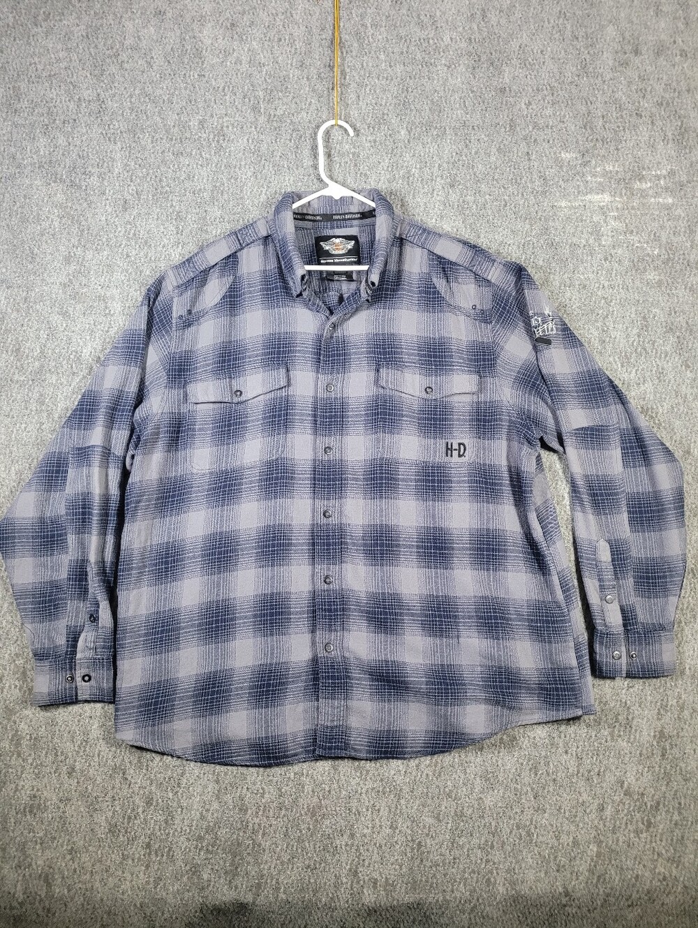 Harley Davidson MotorClothes Shirt Mens 2XL Plaid Long Sleeve Embroidered Sleeve